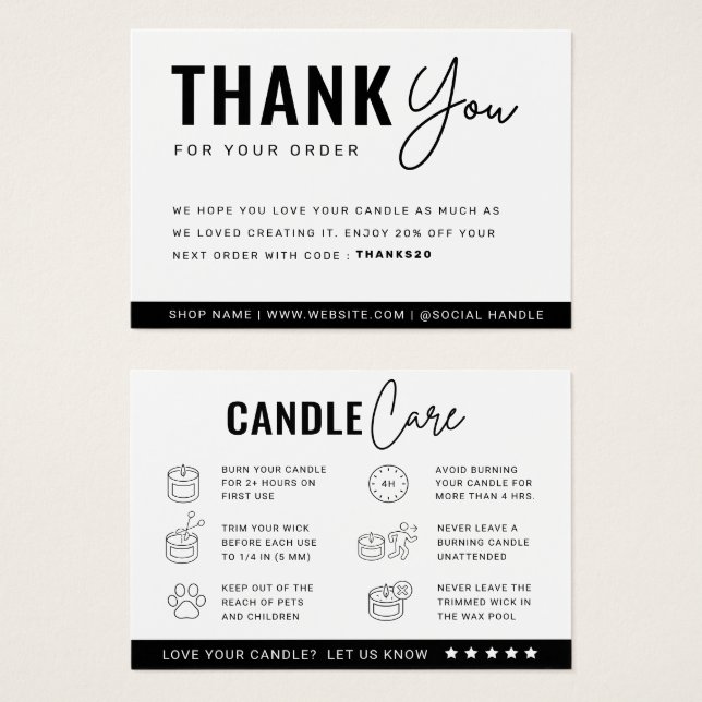 Candle Care Instruktionen Danke Karte (Vorne & Hinten)