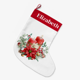 Candle Center mit Poinsettia-Blume Großer Weihnachtsstrumpf