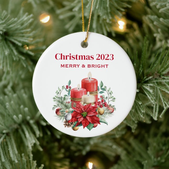 Candle Center mit Poinsettia-Blume Keramik Ornament (Baum)