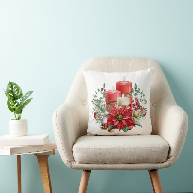 Candle Center mit Poinsettia-Blume Kissen (Stuhl )