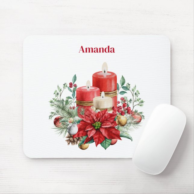 Candle Center mit Poinsettia-Blume Mousepad (Mit Mouse)