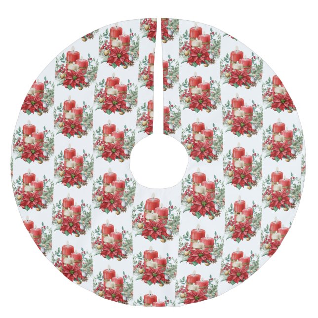 Candle Center mit Poinsettia Blume Muster Polyester Weihnachtsbaumdecke (Vorderseite)