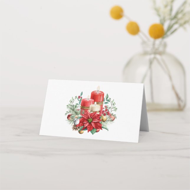 Candle Center mit Poinsettia-Blume Platzkarte (Vorderseite)