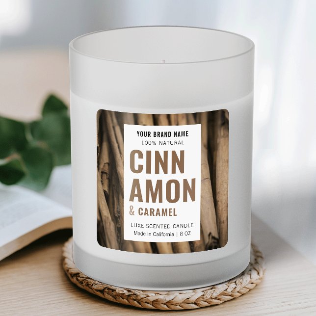 Candle Label mit Foto Background Moderne Elegant Quadratischer Aufkleber (Modern neutral beige and white square product label with custom image background)