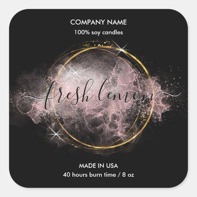 Candle Label moderne Luxus Glitzer Glas Quadratischer Aufkleber (Vorderseite)