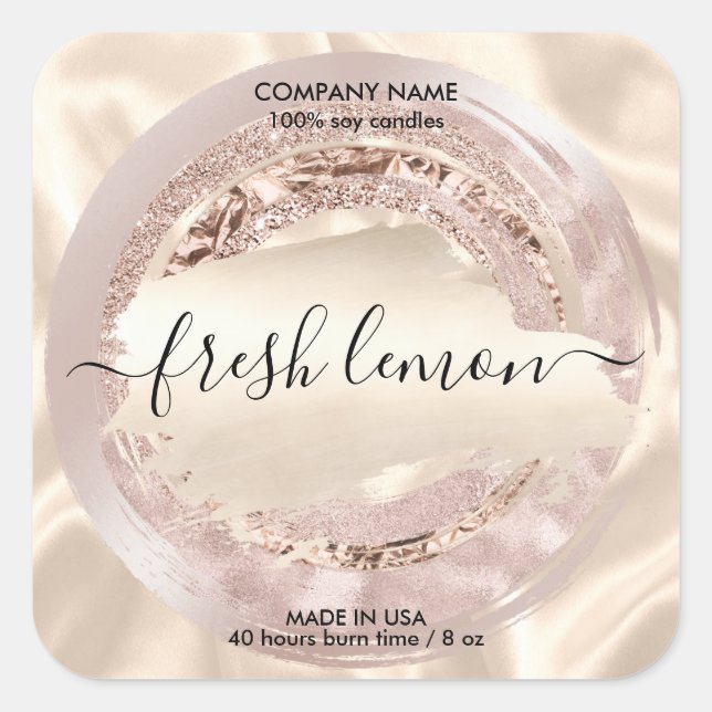 Candle Label Moderne Rosa Seide Quadratischer Aufkleber (Vorderseite)