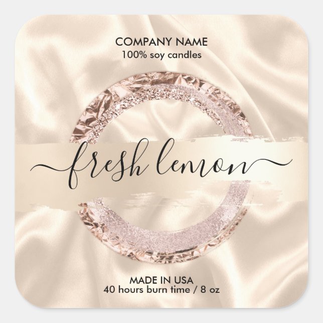 Candle Label Moderner Rosa Glitzer Quadratischer Aufkleber (Vorderseite)