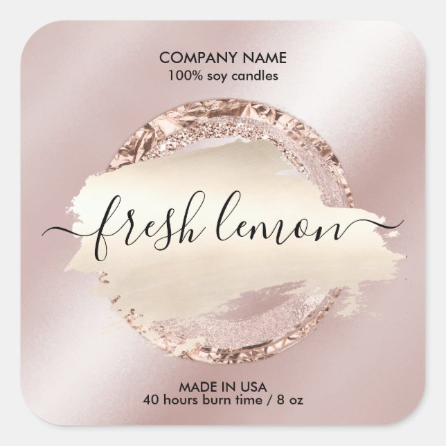 Candle Label Moderner Rosa Glitzer Quadratischer Aufkleber (Vorderseite)