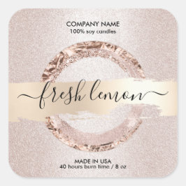 Candle Label Moderner Rosa Glitzer Quadratischer Aufkleber
