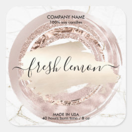Candle-Label Moderner Rosa Goldmarmor Quadratischer Aufkleber