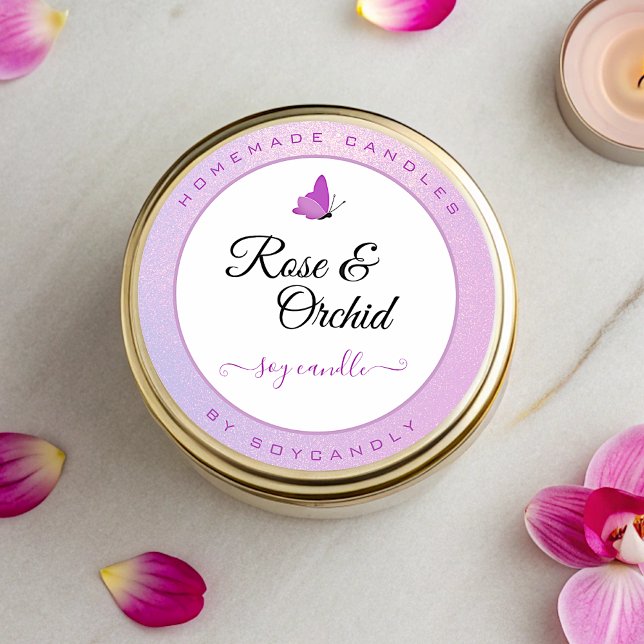 Candle Labels Pink Ombre Glitzer Niedlich Butterfl Runder Aufkleber (Von Creator hochgeladen)