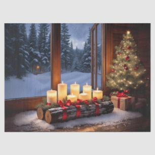 Candle Lit Weihnachten Log Table Center Dekoupage  Seidenpapier