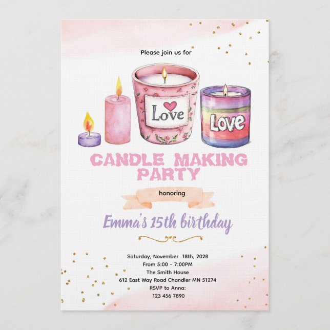 Candle making party invitation (Devant)