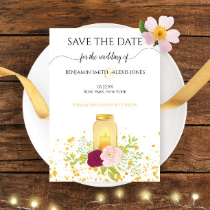 Candle Mason Jar Roses Save The Date