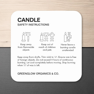 Candle Safety Label & Care Instruction Aufkleber