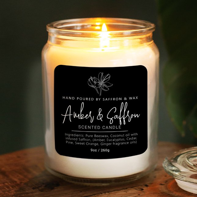 Candle saffron amber simple ingredient black quadratischer aufkleber (Von Creator hochgeladen)