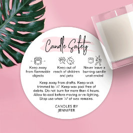 Candle Warning Label Moderne Feminine Pink Script Runder Aufkleber