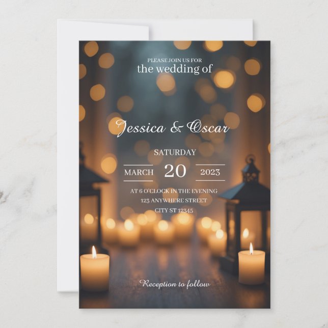 Candlelight Glow Moody Bokeh & Lantern Wedding Einladung (Vorderseite)
