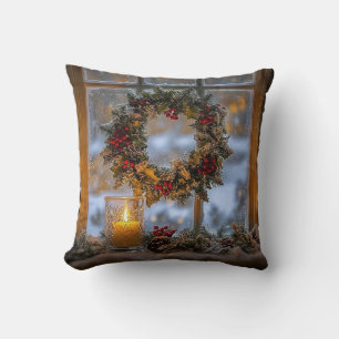 Candlelight Wreath Throw Kissen