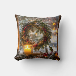 Candlelight Wreath Throw Kissen