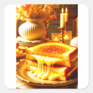 Candlelit Comfort Meal: Sandwich vom Grillkäse Quadratischer Aufkleber