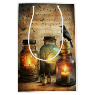 Candlelit Crow mit antiken Flaschen & Noten Mittlere Geschenktüte