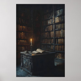 Candlelit Gothic Library Art, Dark Academia Poster