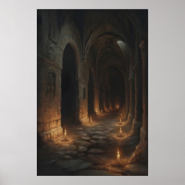 Candlelit Labyrinth Gothic Castle Corridor Art Pri Poster