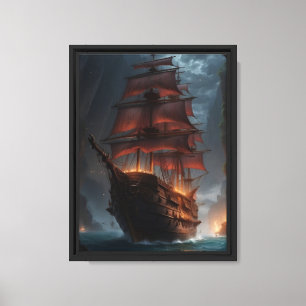 Candlelit Pirate Ship in Stormy Canyon Leinwanddruck