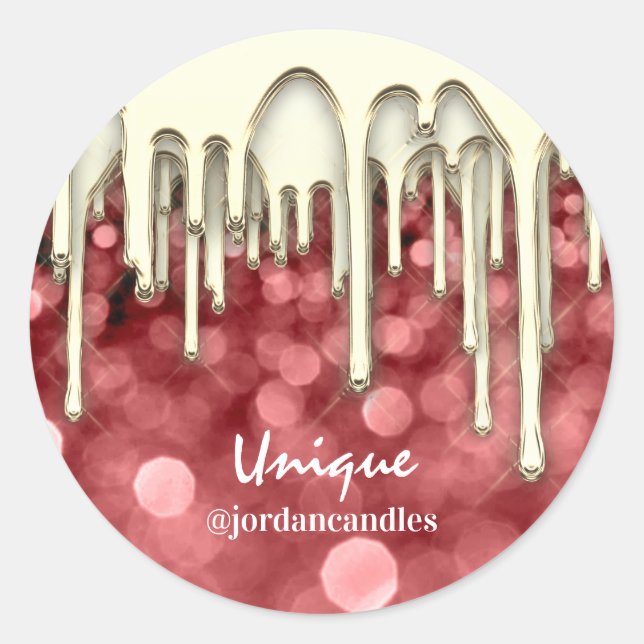 Candles Small BusIness Name Burgundy Gold Tropfen Runder Aufkleber (Vorderseite)