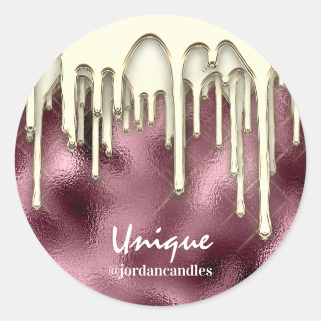 Candles Small BusIness Name Gold Tropfen Burgundy Runder Aufkleber (Vorderseite)