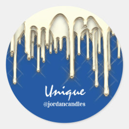 Candles Small BusIness Name Imitate Gold Blue Runder Aufkleber