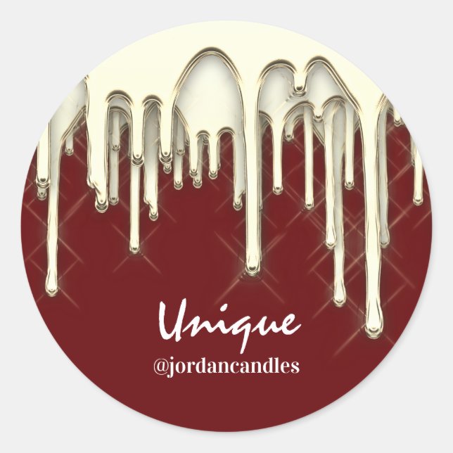Candles Small BusIness Name Imitate Gold Burgund Runder Aufkleber (Vorderseite)