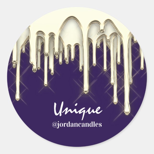 Candles Small BusIness Name Imitate Gold Navy Runder Aufkleber (Vorderseite)