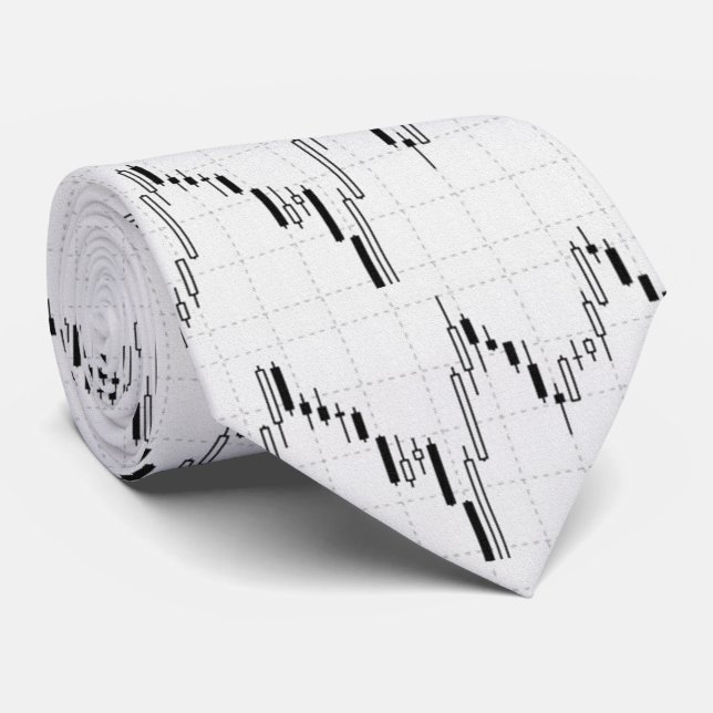 Candlestick Chart FM Schwarz-Weiß Muster Krawatte (Gerollt)