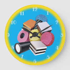 Candy Allsorts. Large wall clock. Yellow & black. Große Wanduhr