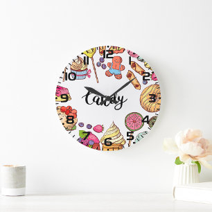 Candy and Dessert Doodles Sweet Leckereien Muster Große Wanduhr