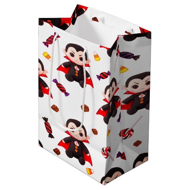 Candy and Dracula zu Halloween-Geschenk Mittlere Geschenktüte (Vorderseite Schrägansicht)