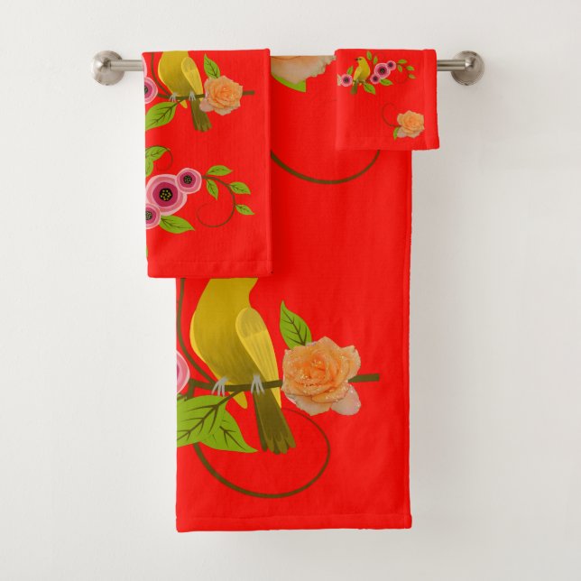 Candy Apple - Bird & Yellow Rose Badhandtuch Set (Insitu)