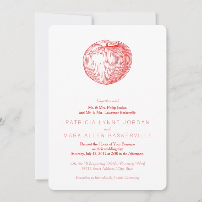 Candy Apple Red Letterpress Apple Einladung (Vorderseite)