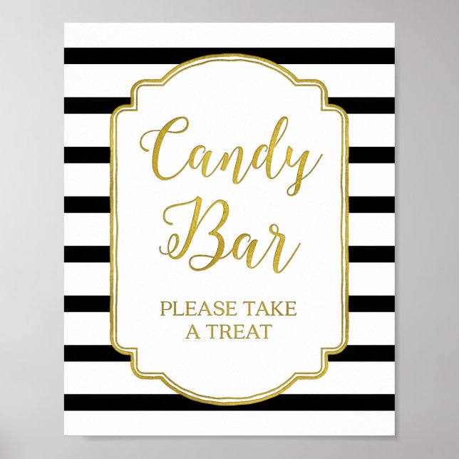 Candy Bar Polterabend Sign Gold Black Stripes Poster (Vorne)