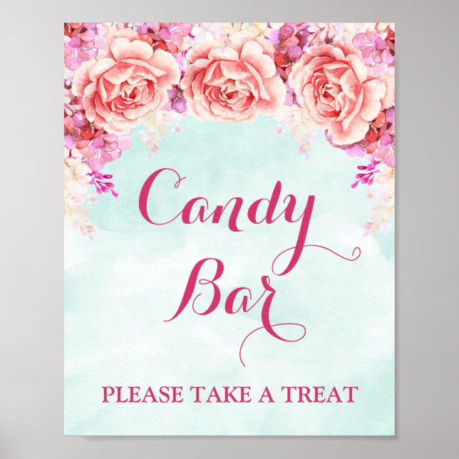Candy Bar Sign Blue Pink Blume Poster (Vorne)