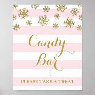 Candy Bar Sign Pink Streifen Gold Schnee Poster