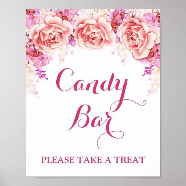 Candy Bar Sign White Pink Blume Poster (Vorne)