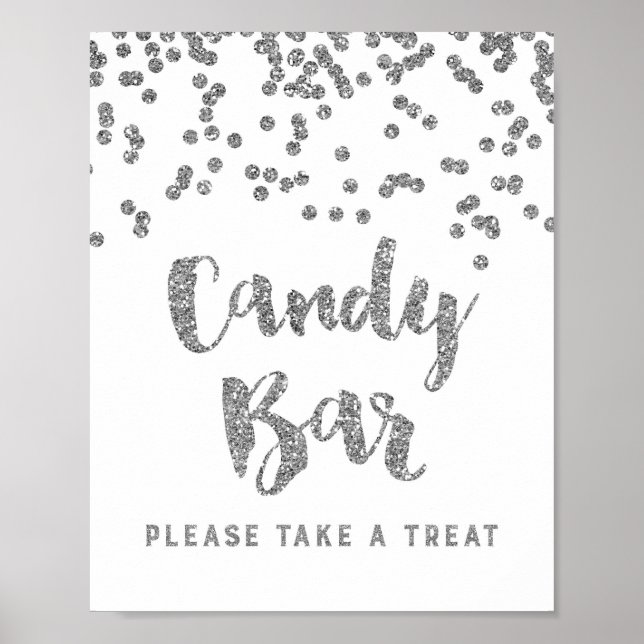 Candy Bar Wedding oder Duschsigne Silver Confetti Poster (Vorne)