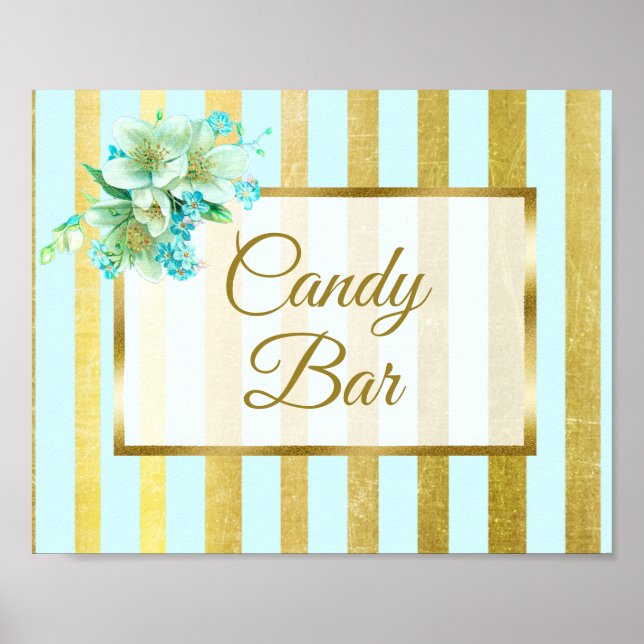 Candy Bar Wedding Sign Blue & Gold Poster (Vorne)