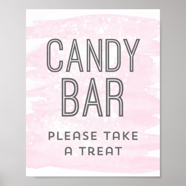 Candy Bar Wedding Sign Blush Pink Wasserfarbe Poster (Vorne)