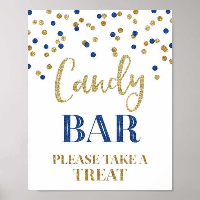 Candy Bar Wedding Sign Gold Navy Blue Confetti Poster (Vorne)