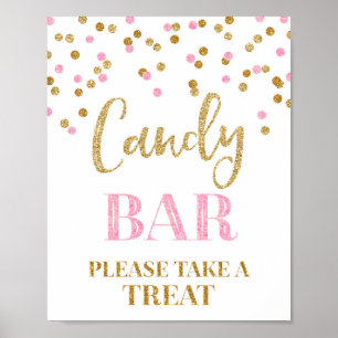 Candy Bar Wedding Sign Gold Pink Confetti Poster
