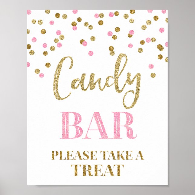 Candy Bar Wedding Sign Gold Pink Confetti Poster (Vorne)